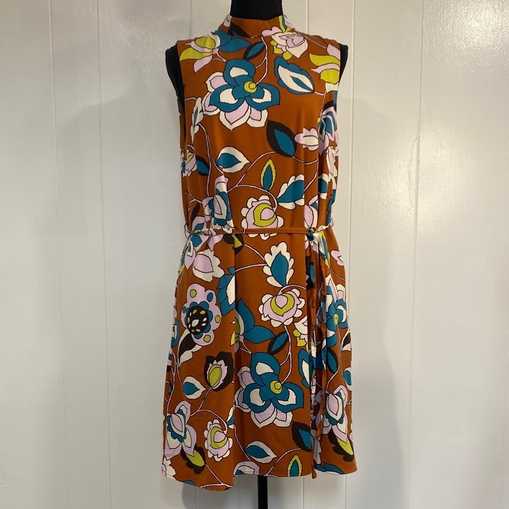 ModCloth Floral Sleeveless Dress | Retro 70s Style | Brown Multi | Size L
